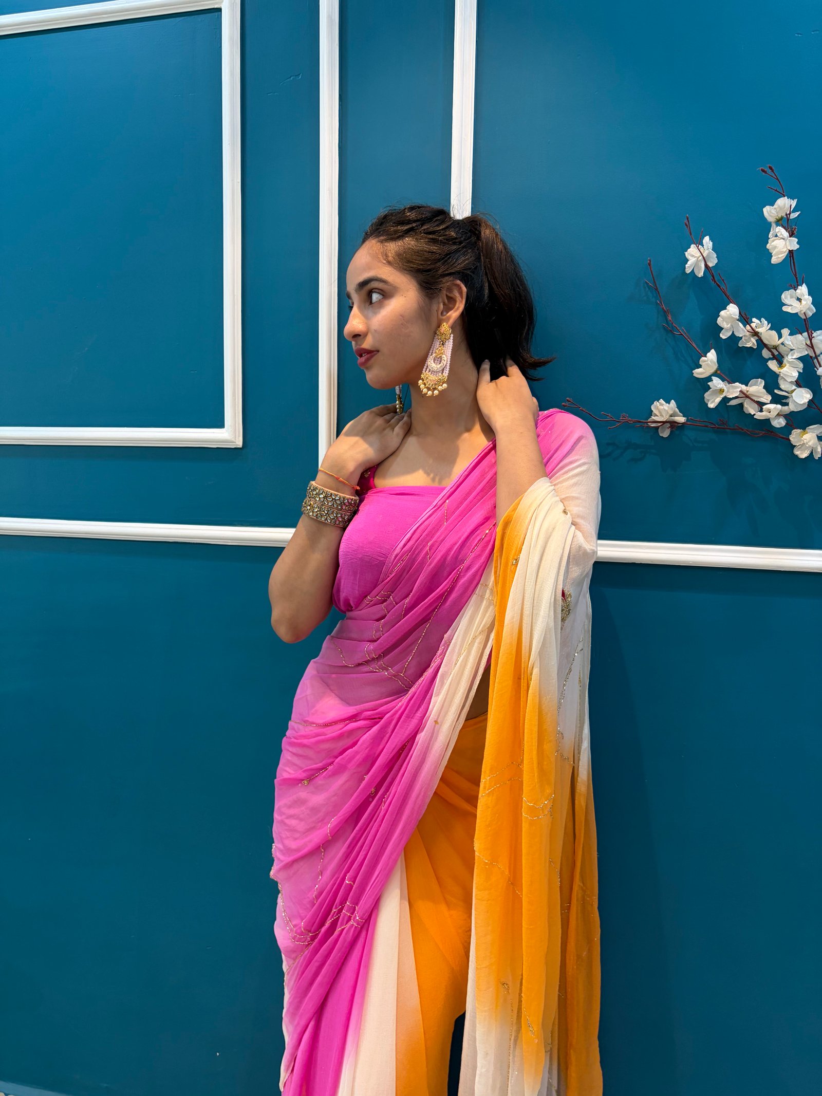 Cutdana work Chiffon saree