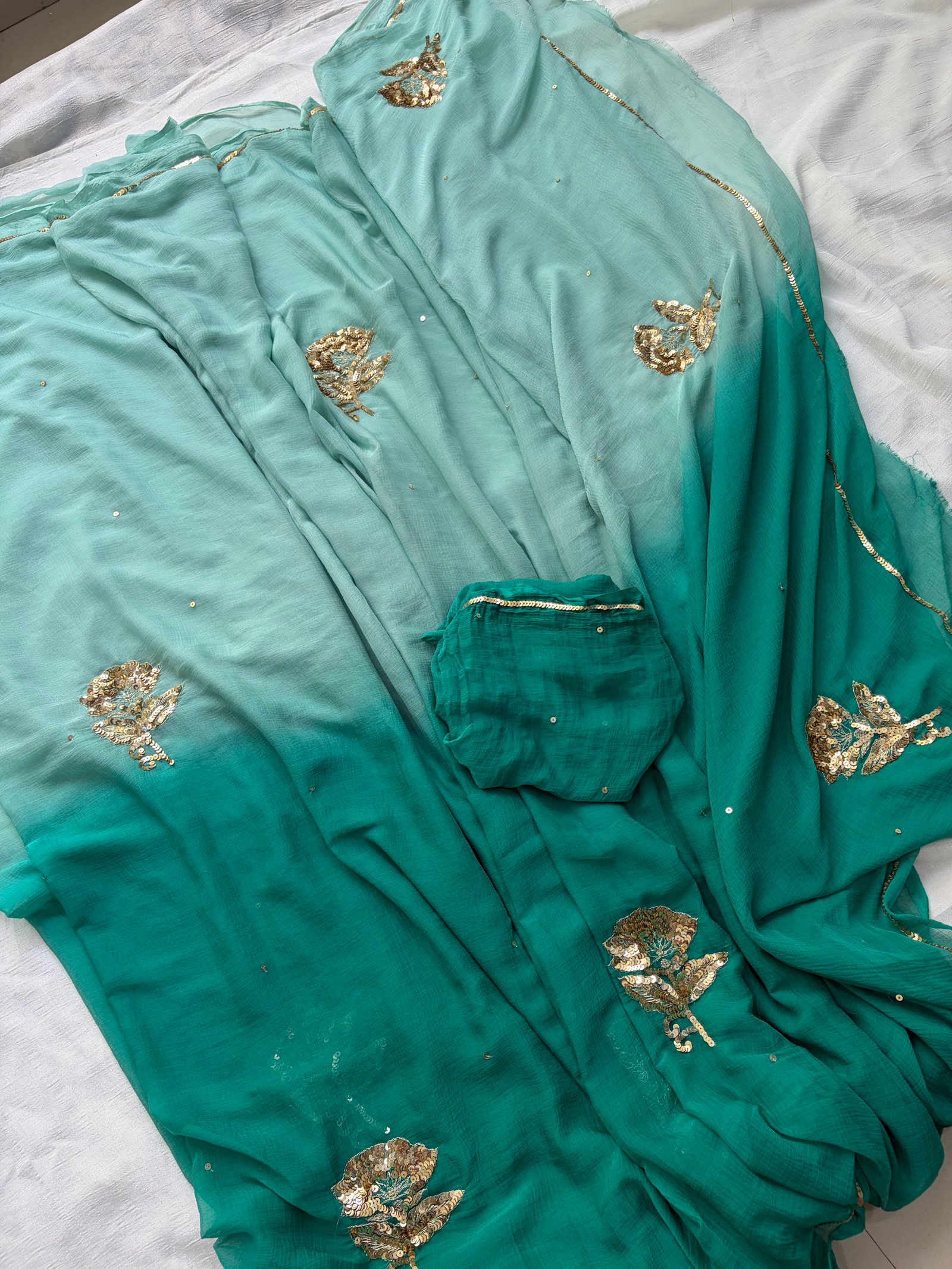 Aqua Mist Chiffon Saree ✨
